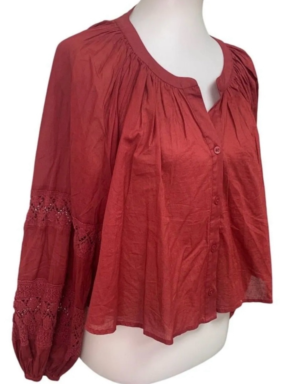Aerie Rust Crochet Top Long Sleeved